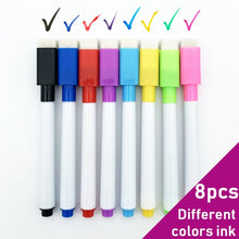 Load image into Gallery viewer, 8 Pcs/lot Colorful black School classroom Whiteboard Pen Dry White Board Markers Built In Eraser Student children's drawing pen
