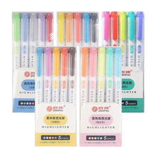 Load image into Gallery viewer, 5 Colors/box Double Headed Highlighter Pen Set Fluorescent Markers Highlighters Pens Art Marker Japanese Cute Kawaii Stationery

