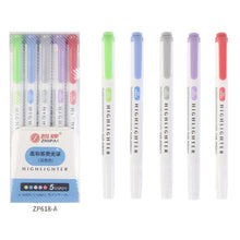 Load image into Gallery viewer, 5 Colors/box Double Headed Highlighter Pen Set Fluorescent Markers Highlighters Pens Art Marker Japanese Cute Kawaii Stationery
