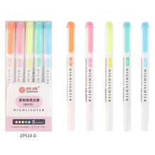 Load image into Gallery viewer, 5 Colors/box Double Headed Highlighter Pen Set Fluorescent Markers Highlighters Pens Art Marker Japanese Cute Kawaii Stationery
