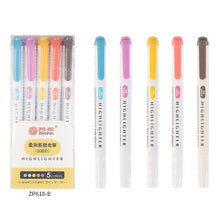 Load image into Gallery viewer, 5 Colors/box Double Headed Highlighter Pen Set Fluorescent Markers Highlighters Pens Art Marker Japanese Cute Kawaii Stationery

