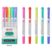 Load image into Gallery viewer, 5 Colors/box Double Headed Highlighter Pen Set Fluorescent Markers Highlighters Pens Art Marker Japanese Cute Kawaii Stationery
